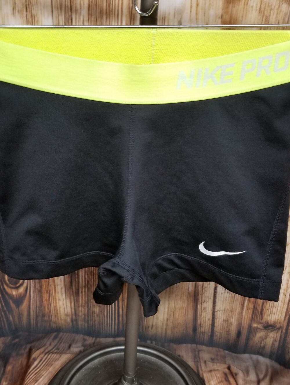Nike Pro Dri-Fit Womens Black W/Yellow Band Medium Spandex Compression Shorts